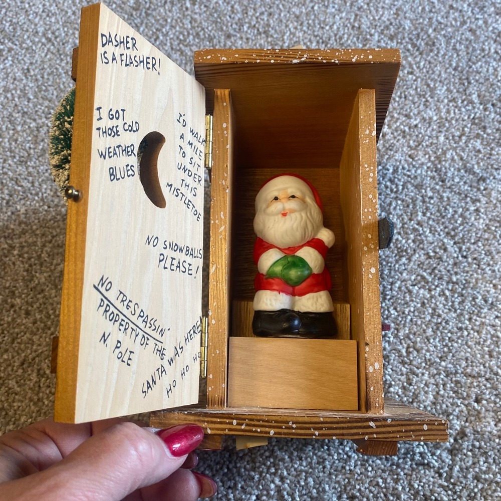 Vintage 1980s Enesco Wood Outhouse Santa Claus Here Comes Santa Claus